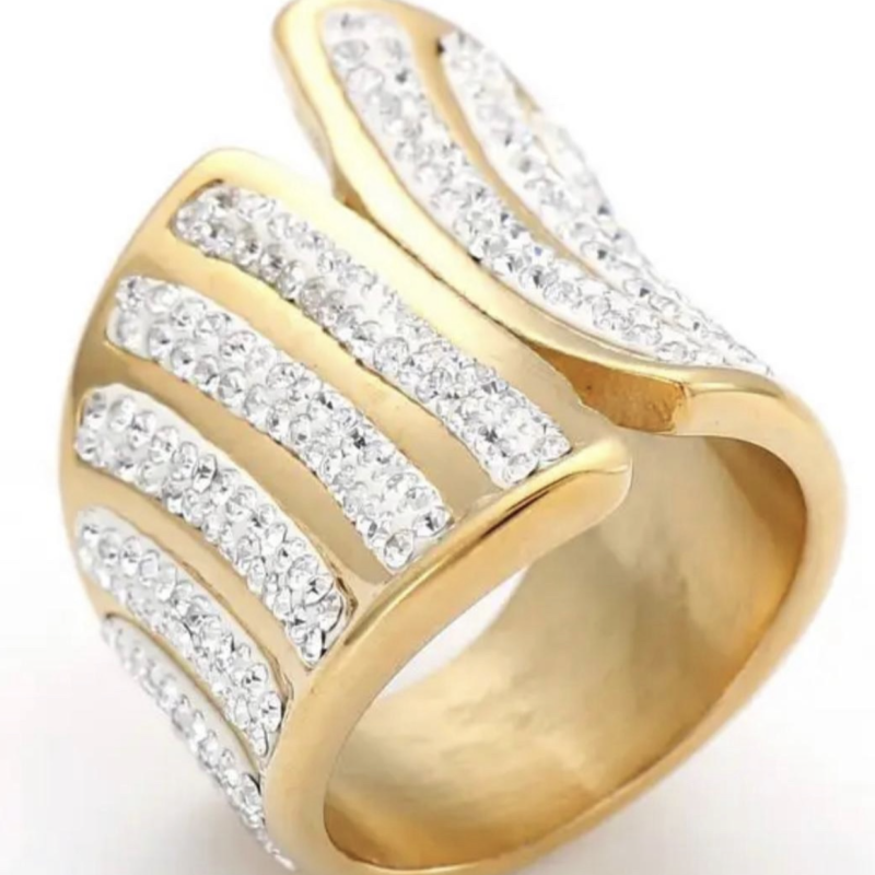 Anillo de Acero con Mini Cristales